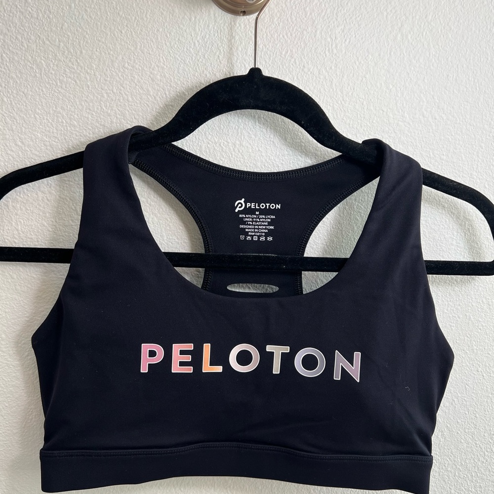 Peloton Black Sports Bra with Multicolor Logo